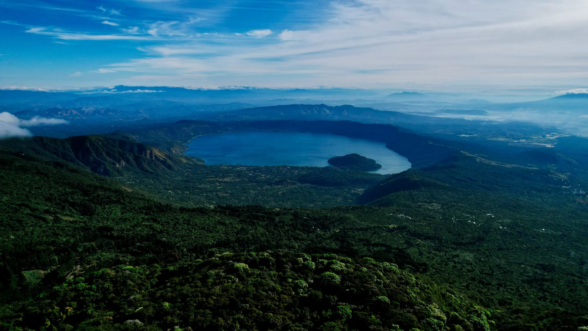 The view from Cerro Verde over forested slopes to Lago de Coatepeque