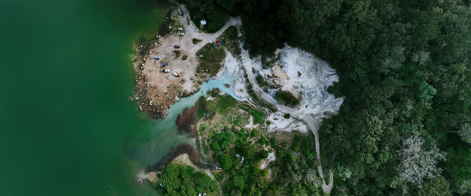 The green crater lake of Laguna de Alegría, Usulután